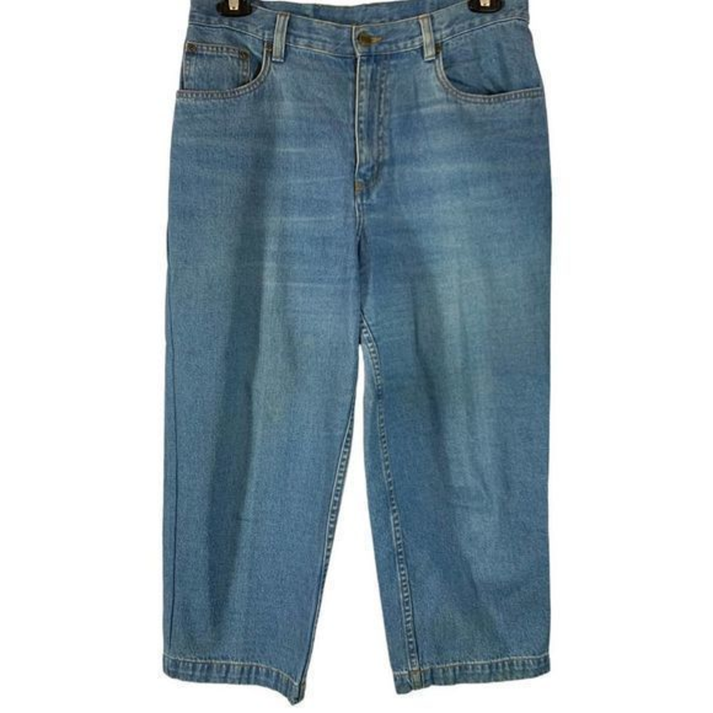 L.L. Bean Womens Cotton High Waist Cropped Denim‎ Jeans Light Wash Blue Size 14